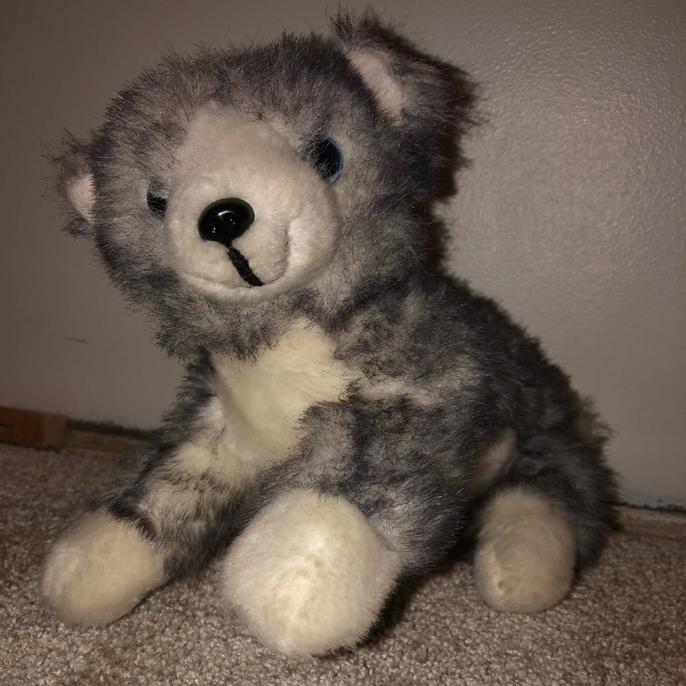 Gray and White husky Stuffed Animal Toy like new!